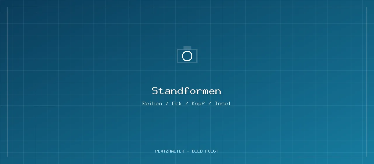 Standform wählen: Reihen-, Eck-, Kopf- oder Inselstand